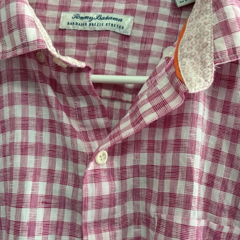 Tommy Bahama Barbados Breeze Stretch Pink Gingham Long Sleeve Shirt - Picture 2 of 4